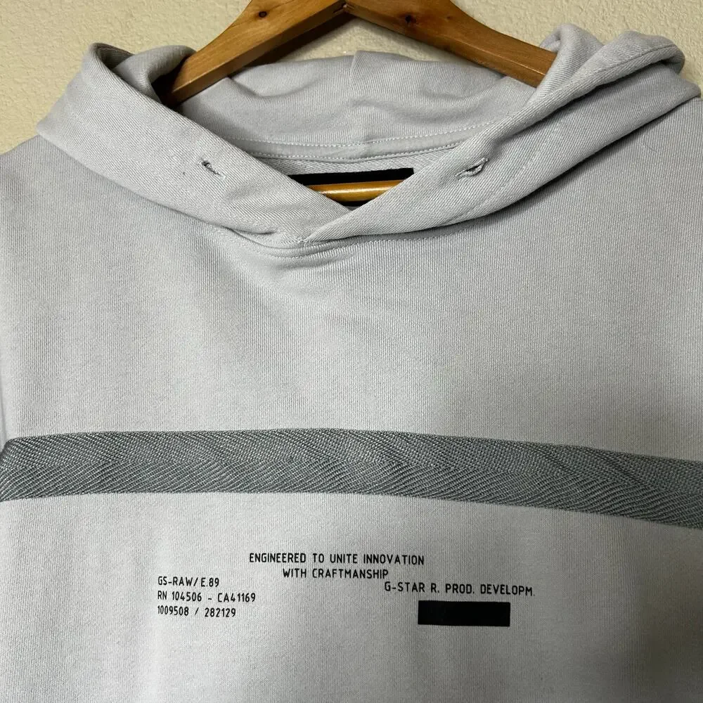 G Straw Raw Mens Relaxed Hooded‎ Sweatshirt Grey Micro Chip Size L Streetwear